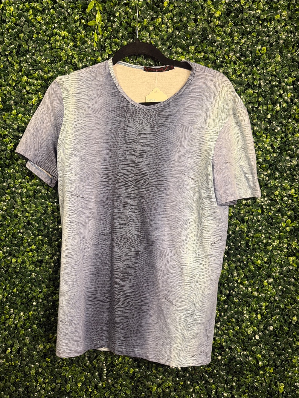 Roberto Cavalli Washed Light Blue Short Sleeve Crew Neck Tee